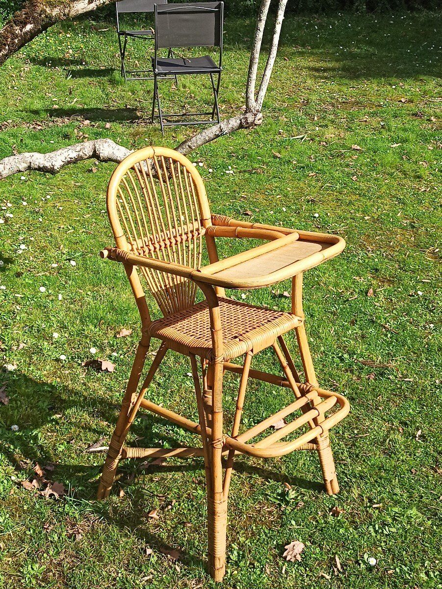 Chaise haute pour enfant en rotin