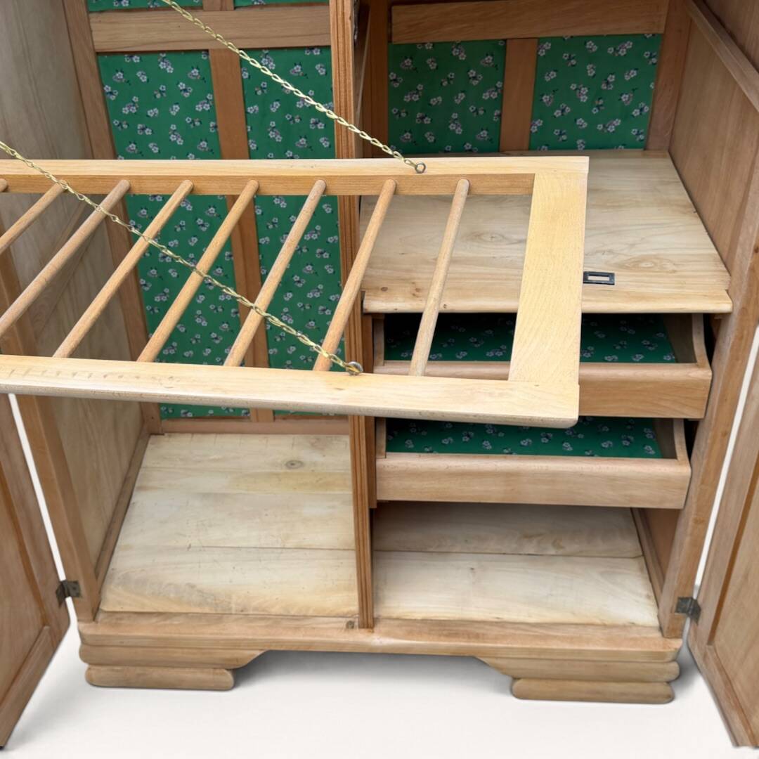 Parisian Art Deco wardrobe, renovated with raw wood.