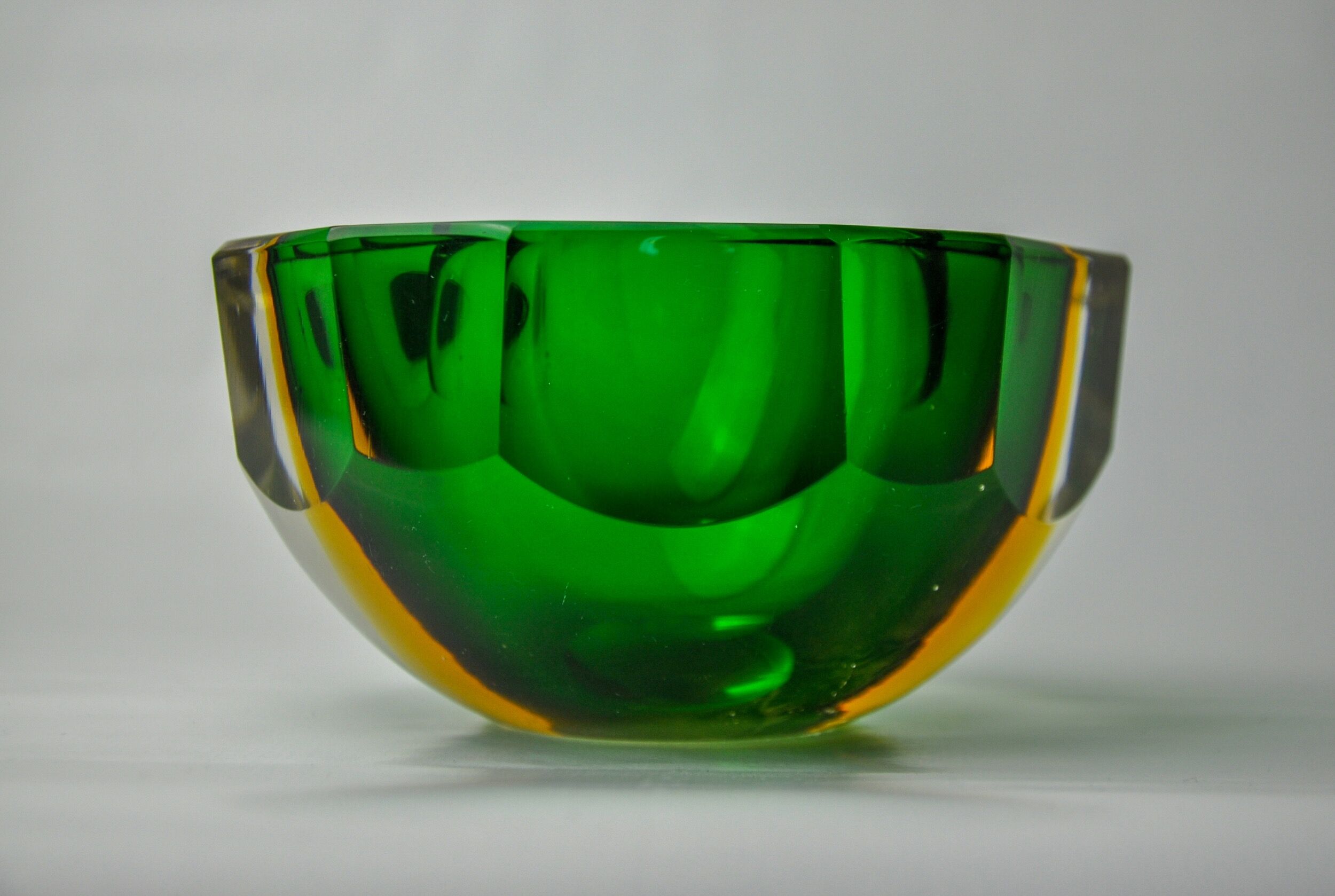 Vide poche sommerso vert et jaune par seguso, verre de murano, italie, 1970