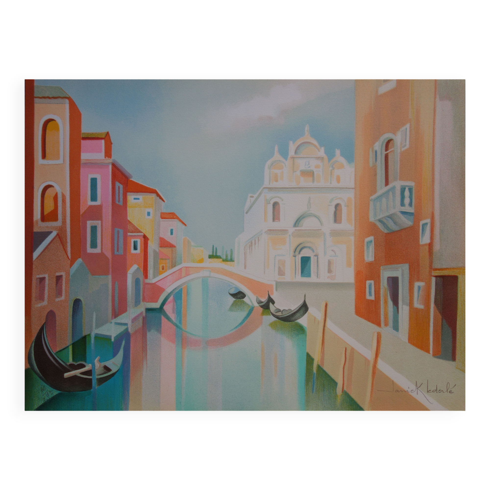 Janick LEDERLE: Gondolas in Venice, Original signed lithograph