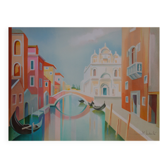 Janick Lederle : Gondoles à Venise, Lithographie originale signée