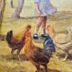 Oil Painting on Canvas "Children at the Farm" Signed Lo Presti - Gilded Frame