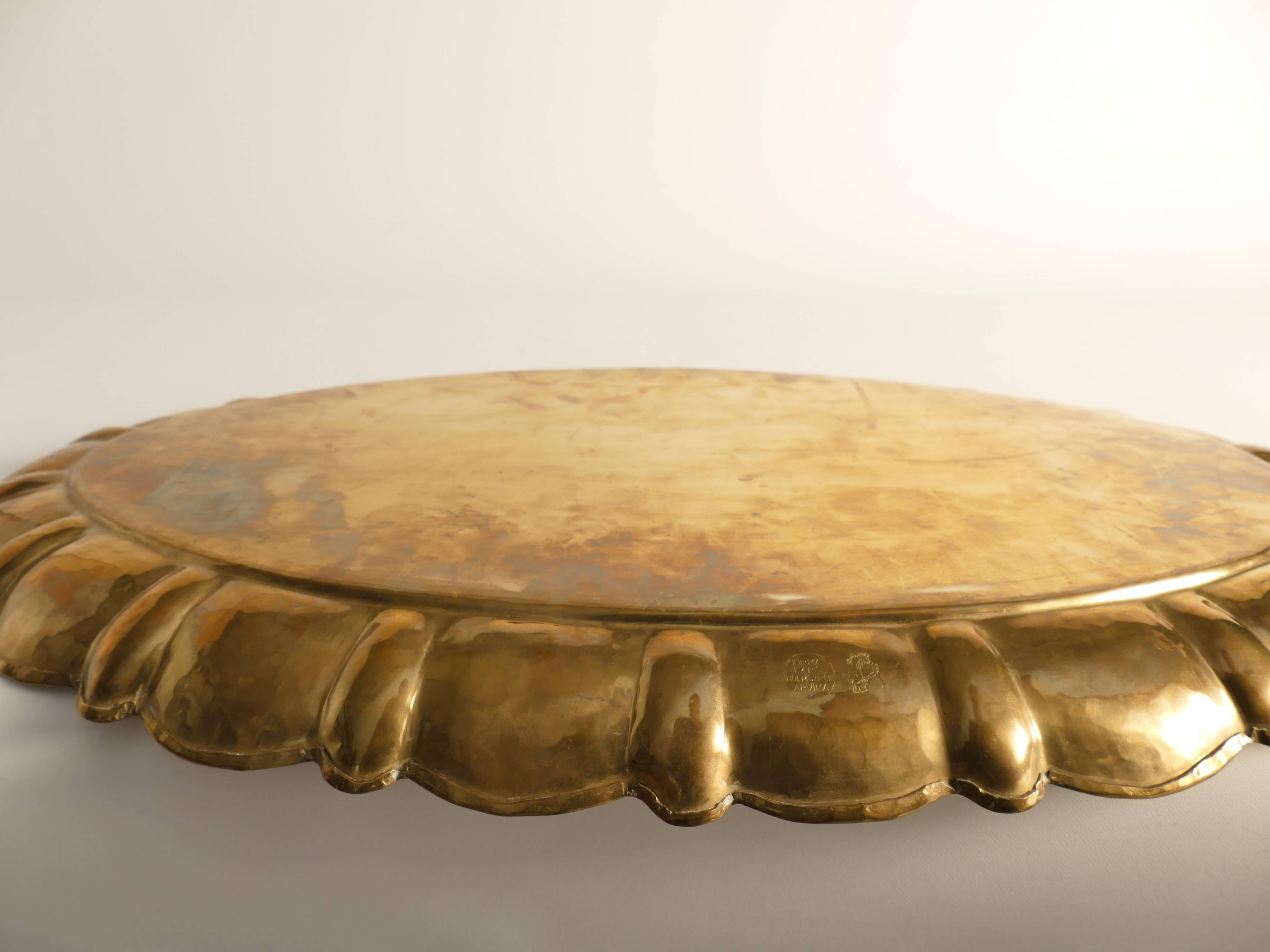 Hollywood Regency Large Oval Brass Tray by Firma Lars Holmström, Sweden 1940's