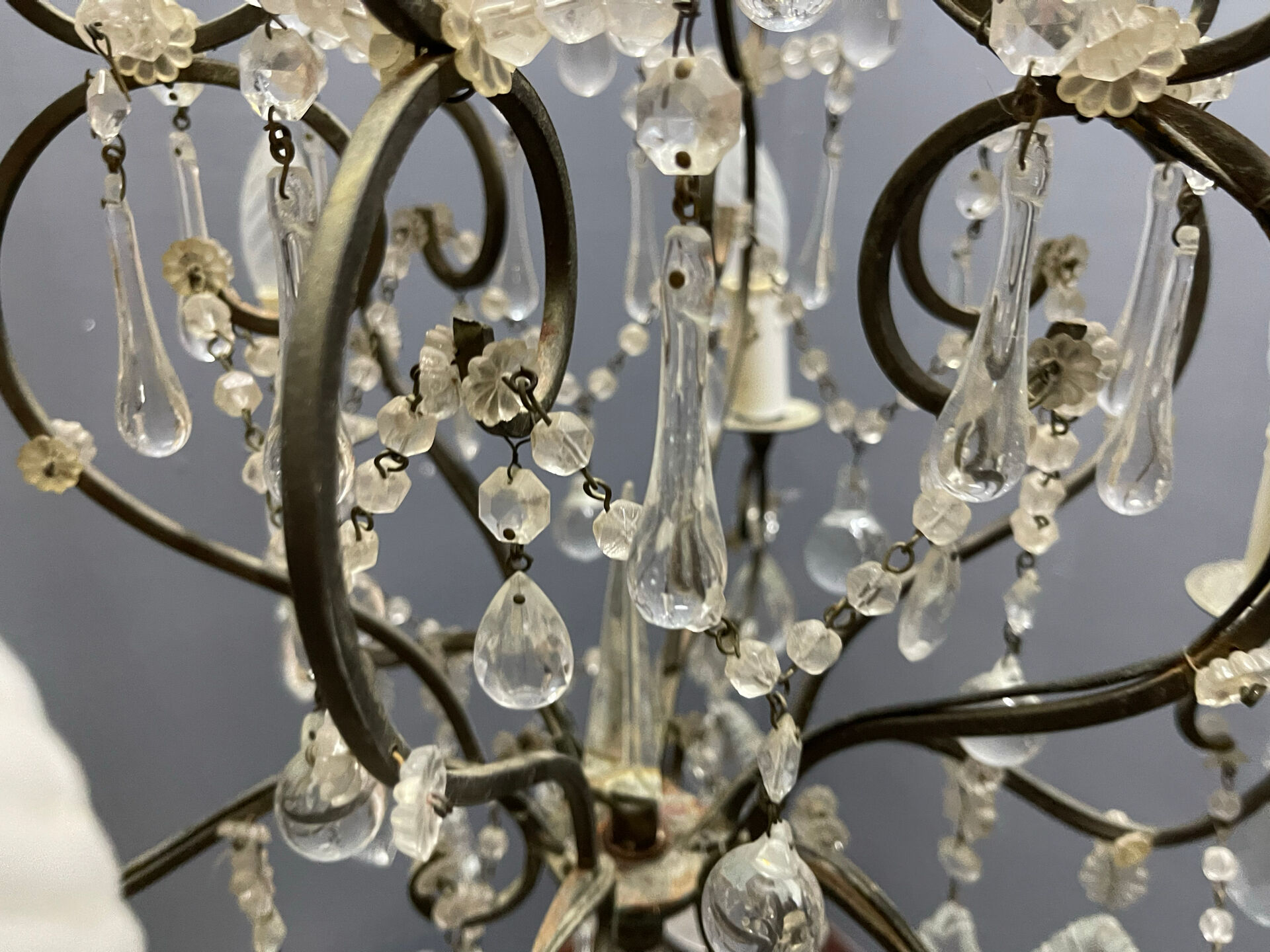 Wrought Iron Murano Glass Chandelier 1950’s 