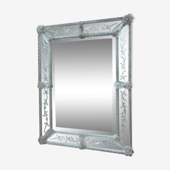 Ancien miroir en verre blanc murano vers 1900