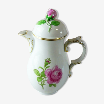 Ancienne cafetière / théière en porcelaine, décor rose, de Furstenberg