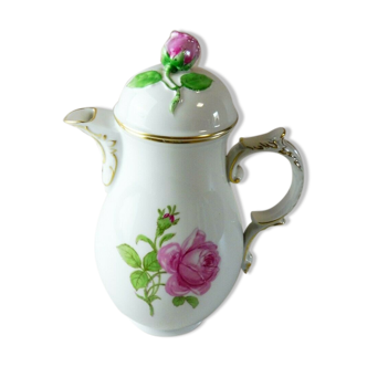 Ancienne cafetière / théière en porcelaine, décor rose, de Furstenberg