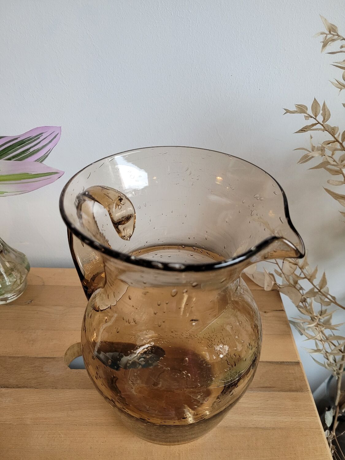 Smoked blown glass pitcher