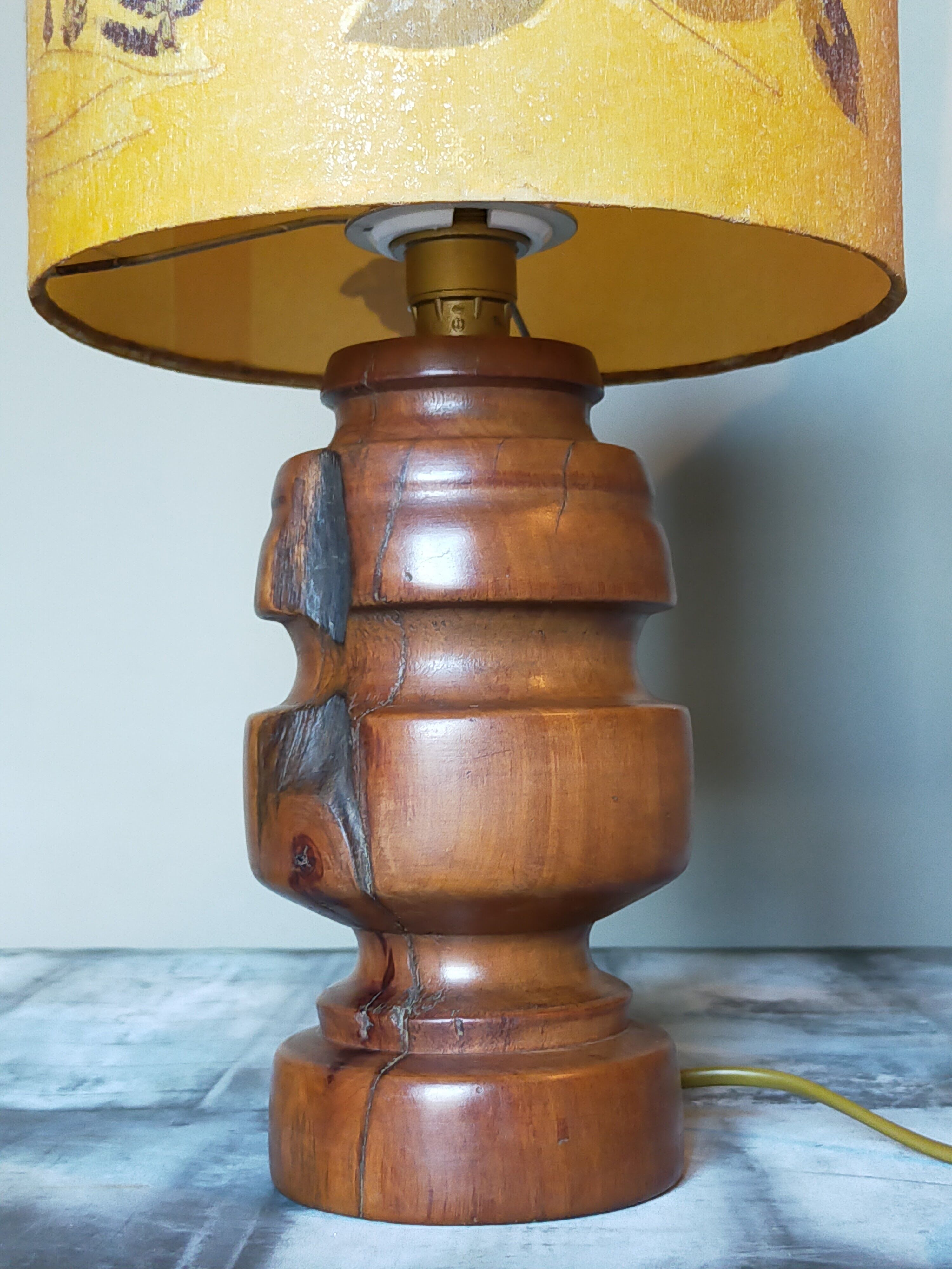 Vintage solid wood lamp and herbarium lampshade