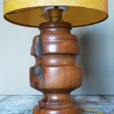 Lampe à poser vintage en bois massif et son abat-jour herbier