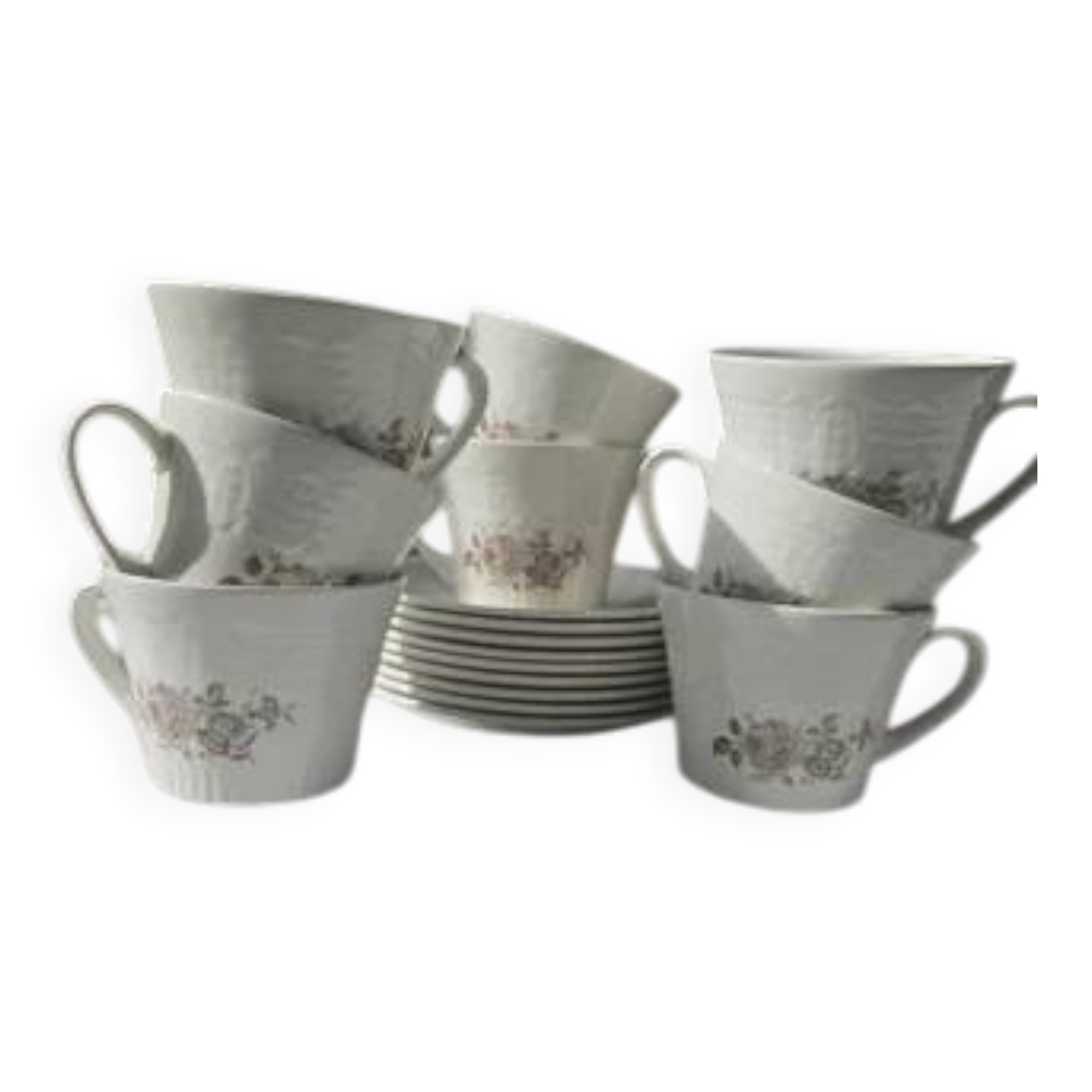 Vintage Pontesa coffee service - 8 cups and saucers - Floral pattern - Perfect condition