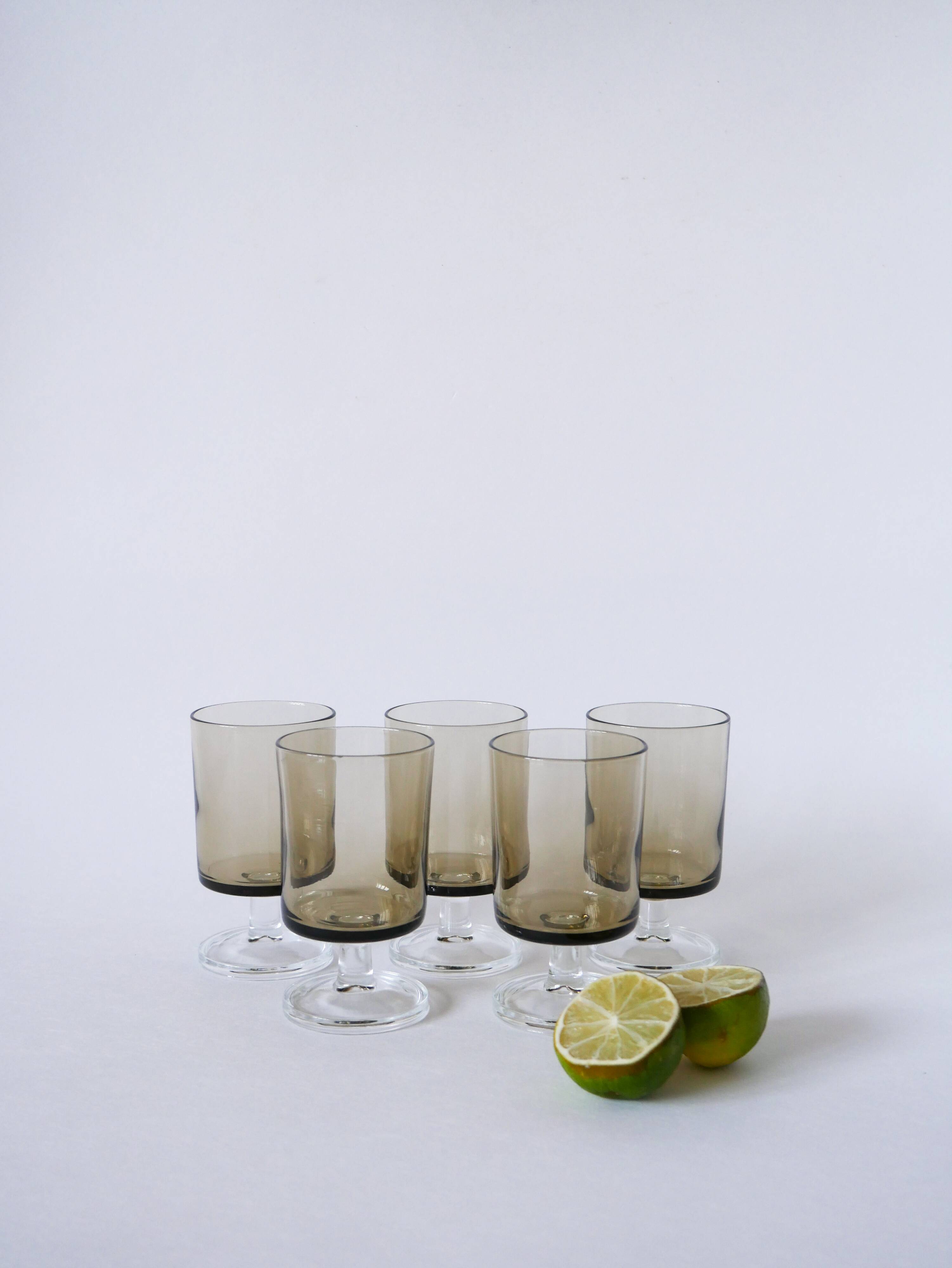 Set of 5 smoked glass wine glasses Made in France 1970