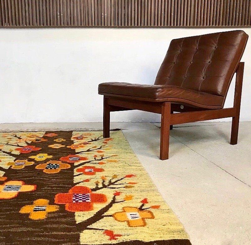 Polish kilim or wall rug with tree and blossoms motif from Cepelia, 1960s