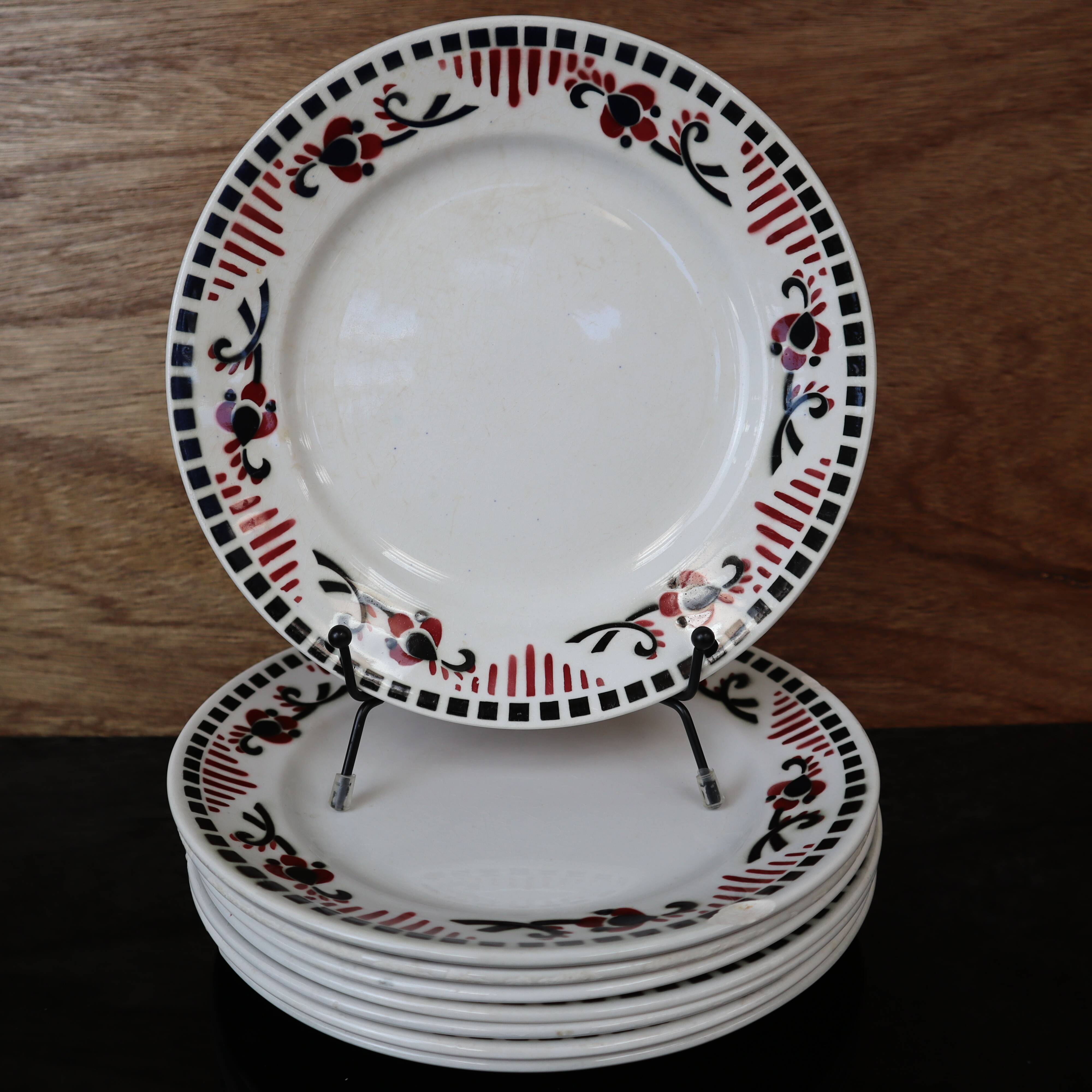 8 Terre de Fer dessert plates, “Damascus” model, Moulin des Loups and Hamage