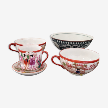 Chinese porcelain: 1 bowl, 2 cups, 1 coffee cup