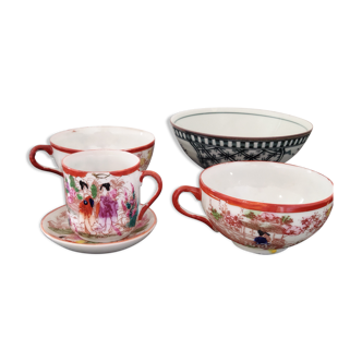 Chinese porcelain: 1 bowl, 2 cups, 1 coffee cup