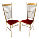 Pair of Vintage Brass and Red Velvet Chiavarine Chairs, Italy