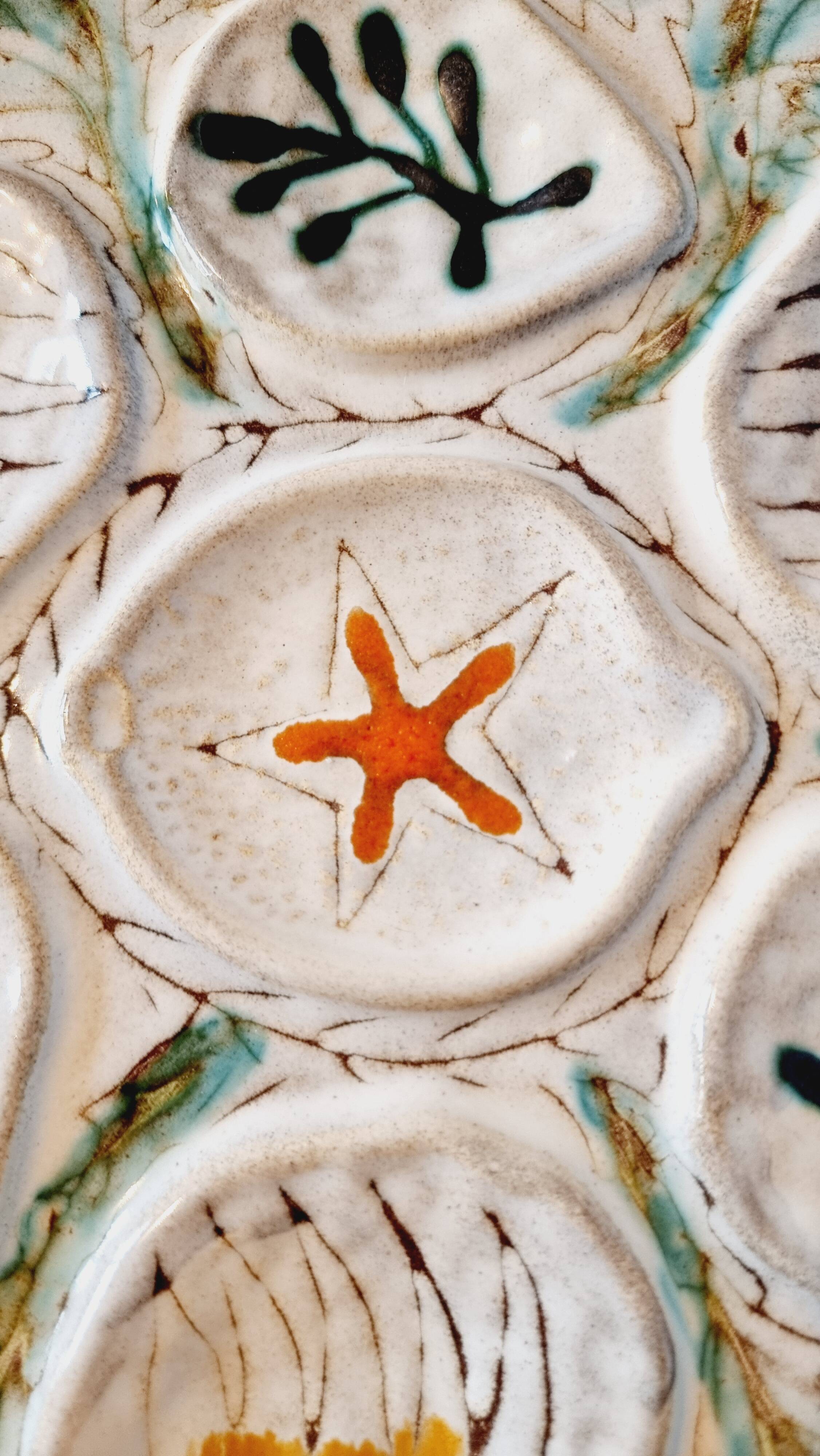 Interesting French porcelain oyster dish MBFA Pornic hand-painted marine M.