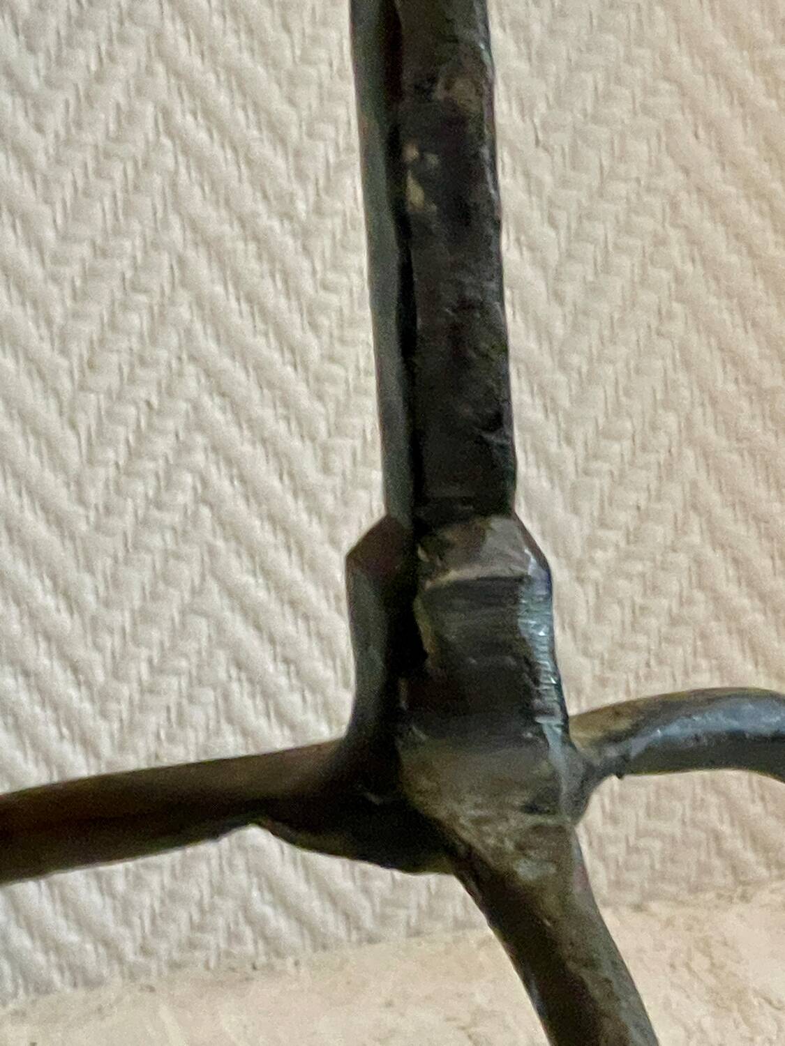 Brutalist candlestick in struck steel 1980