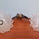 Pair of pendant lights in bronze and scalloped transparent glass