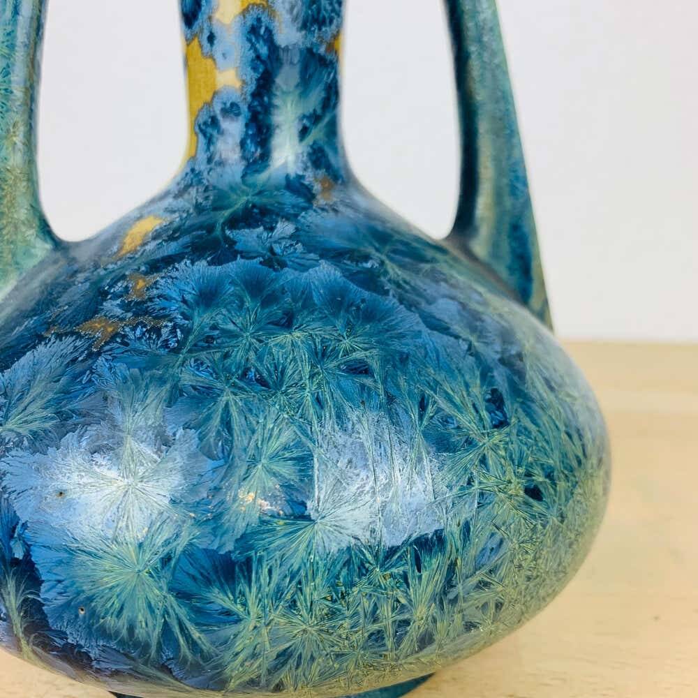 Art Nouveau vase from Pierrefonds in blue crystalline enamels.