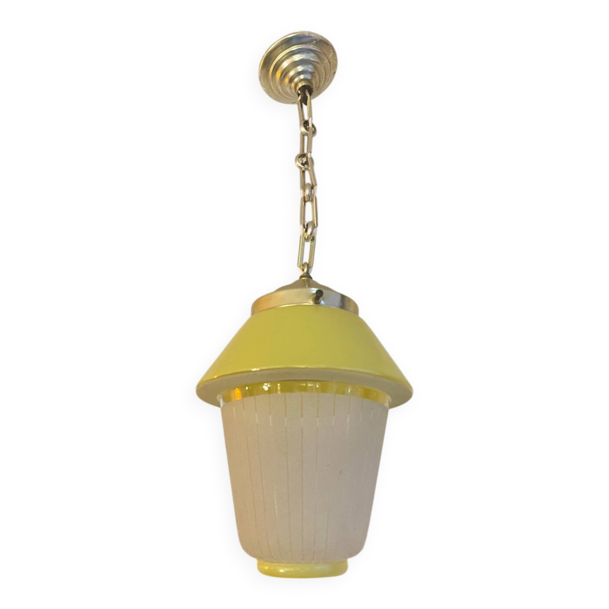Yellow opaline pendant light, 1950
