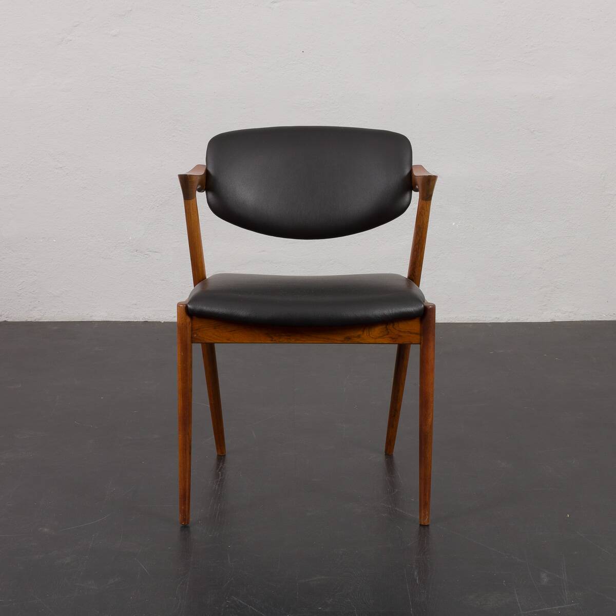 Chaise vintage en palissandre Kai Kristiansen modèle 42 en cuir aniline noir, Danemark 1960