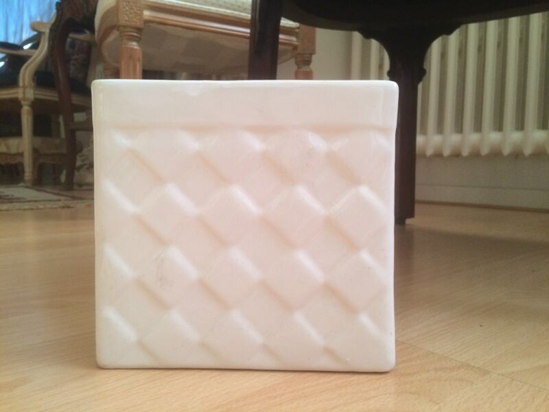Square pot cover terra cotta enamelled white vintage