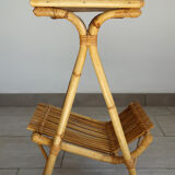 Porte vinyles/revues rotin bambou vintage