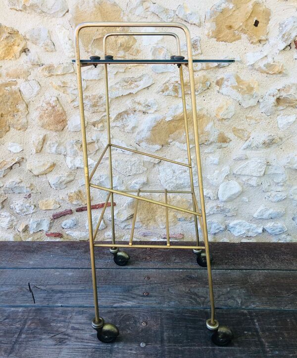 Table d'appoint vintage en laiton et verre fumé, 1960