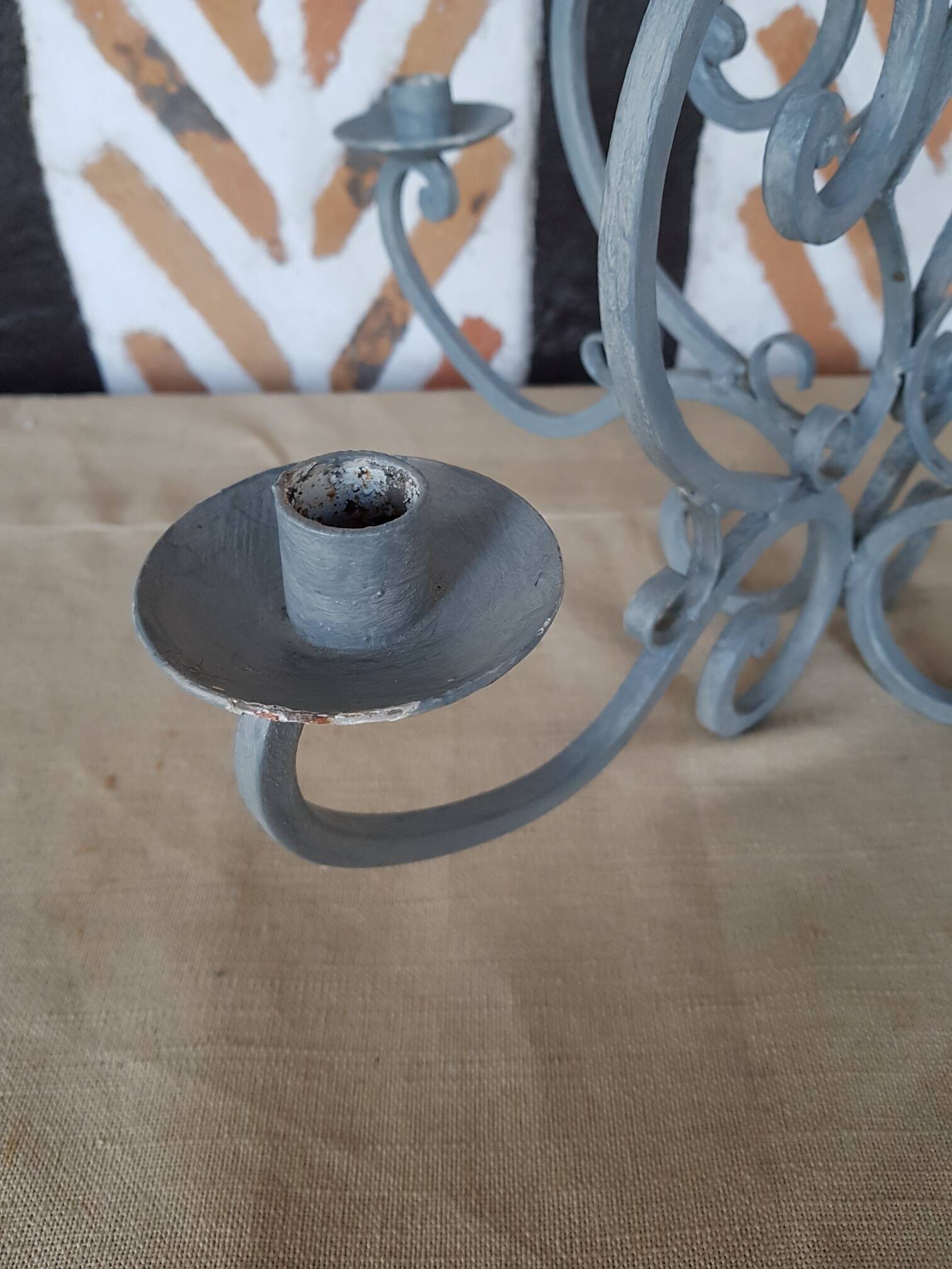 Large patinated chandelier candle holder with 4 lights