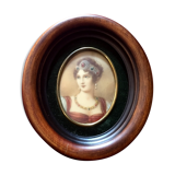 Miniature on ivory young woman elegant oval frame
