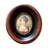 Miniature on ivory young woman elegant oval frame