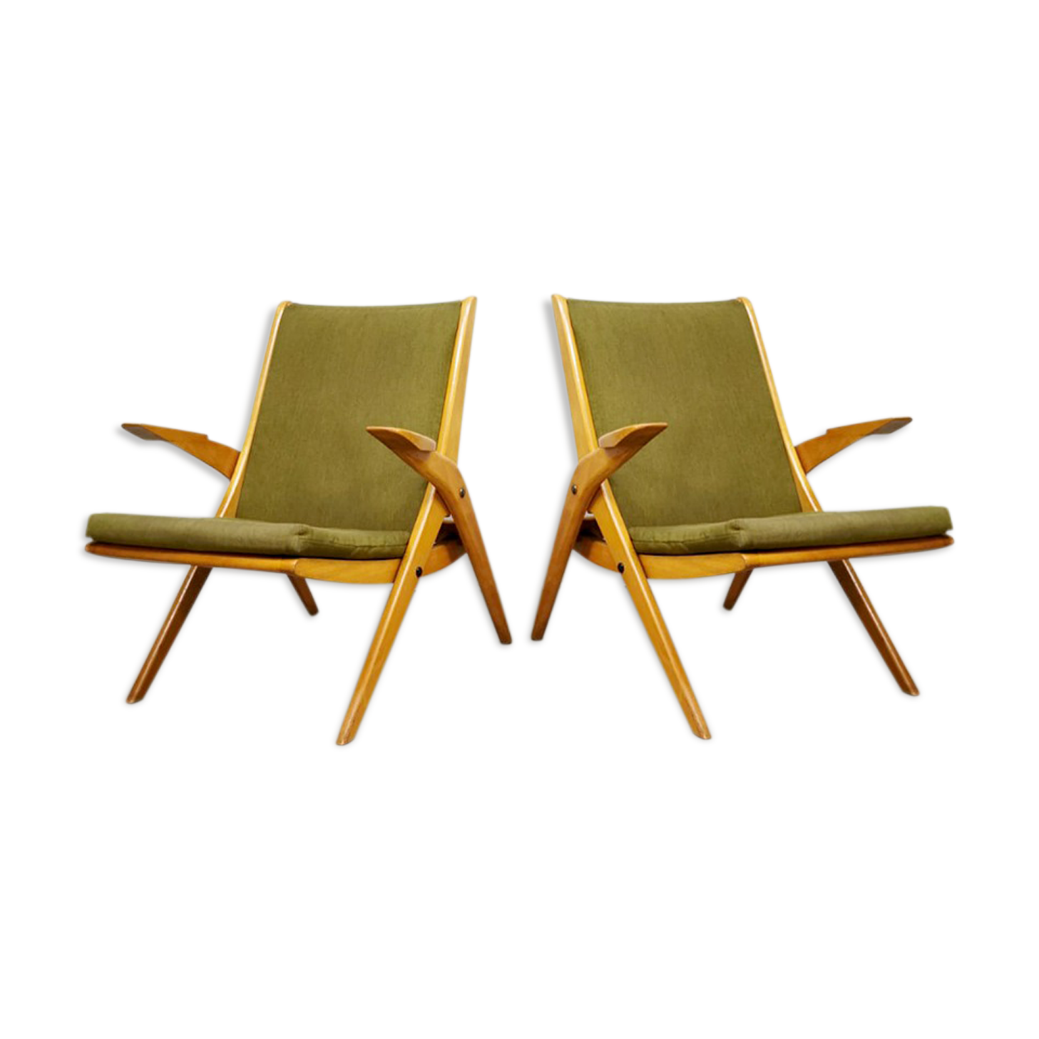 Set of 2 vintage design lounge armchairs ‘scissor legs’