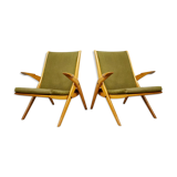 Set of 2 vintage design lounge armchairs ‘scissor legs’