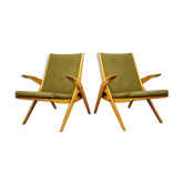 Set of 2 vintage design lounge armchairs ‘scissor legs’