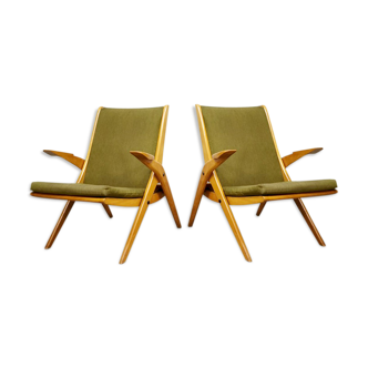 Set of 2 vintage design lounge armchairs ‘scissor legs’