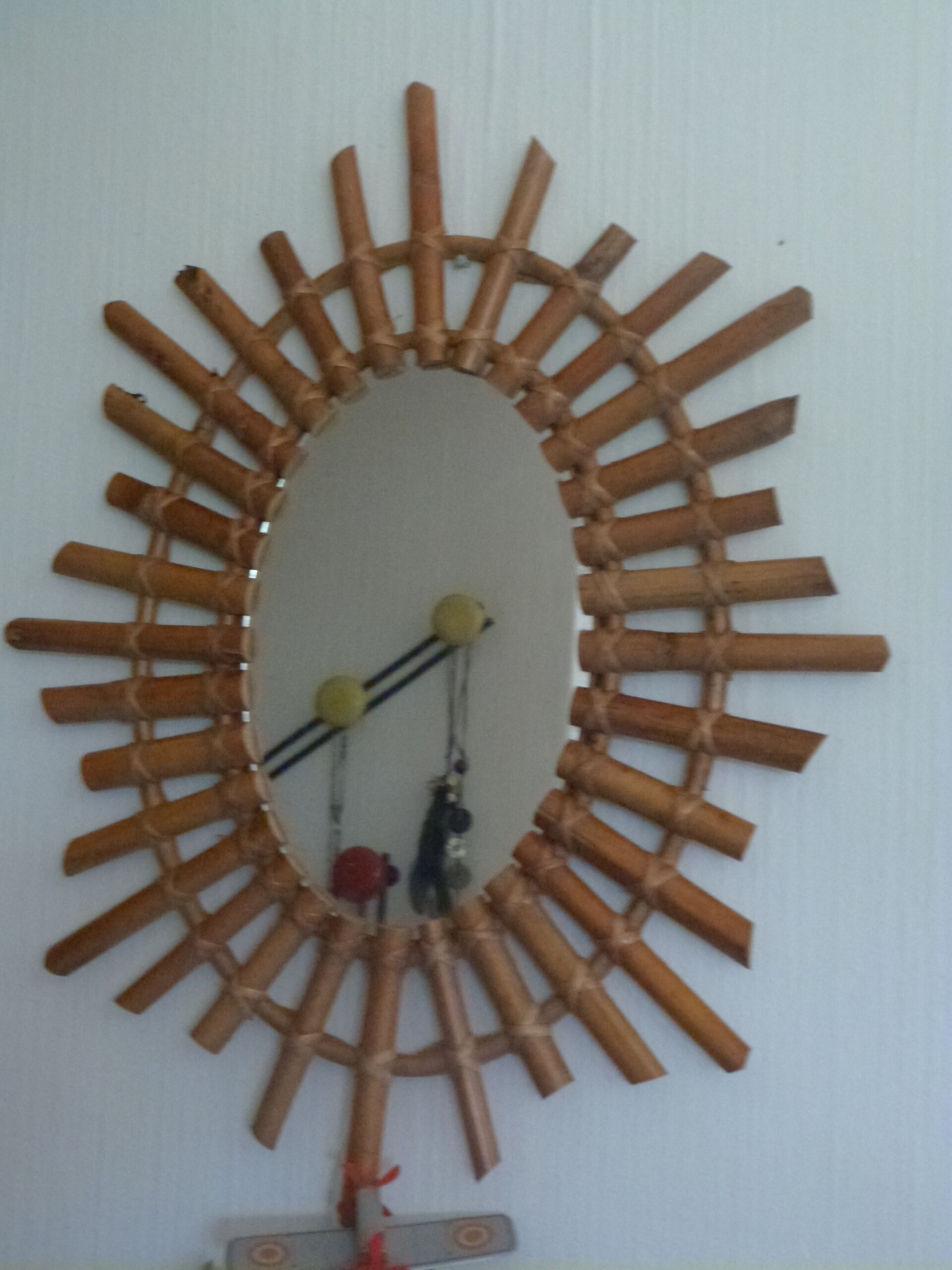 Large oval wall mirror bamboo rattan wicker vintage 56x68cm