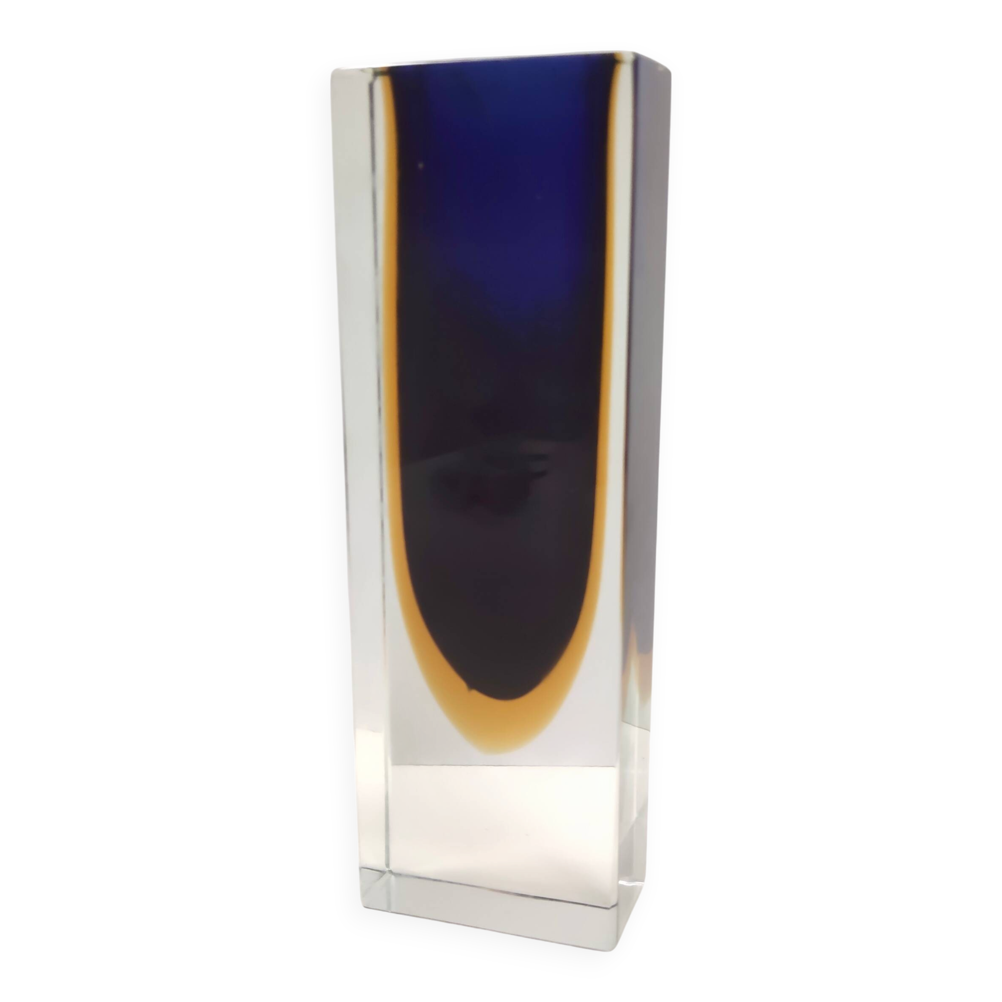 Blue and Yellow Sommerso Murano Glass Vase attr. to Flavio Poli, Italy