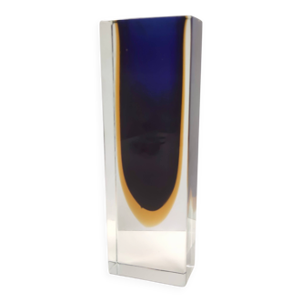 Vase Sommerso en verre de Murano bleu et jaune, attribué à Flavio Poli, Italie
