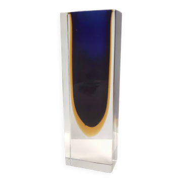 Vase Sommerso en verre de Murano bleu et jaune, attribué à Flavio Poli, Italie