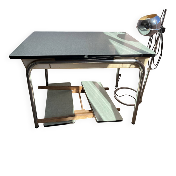 Table Formica vert d eau avec ses 2 rallonges