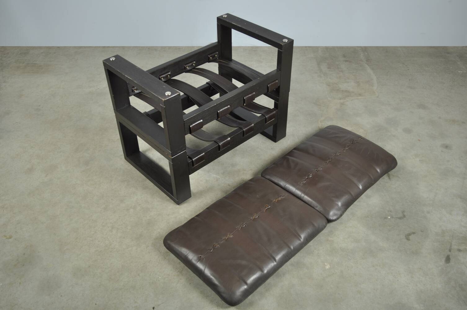 Sonja wasseur / brutalist leather footstools / netherlands 1970s