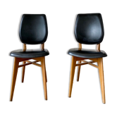 Pair of vintage wood and leather chairs