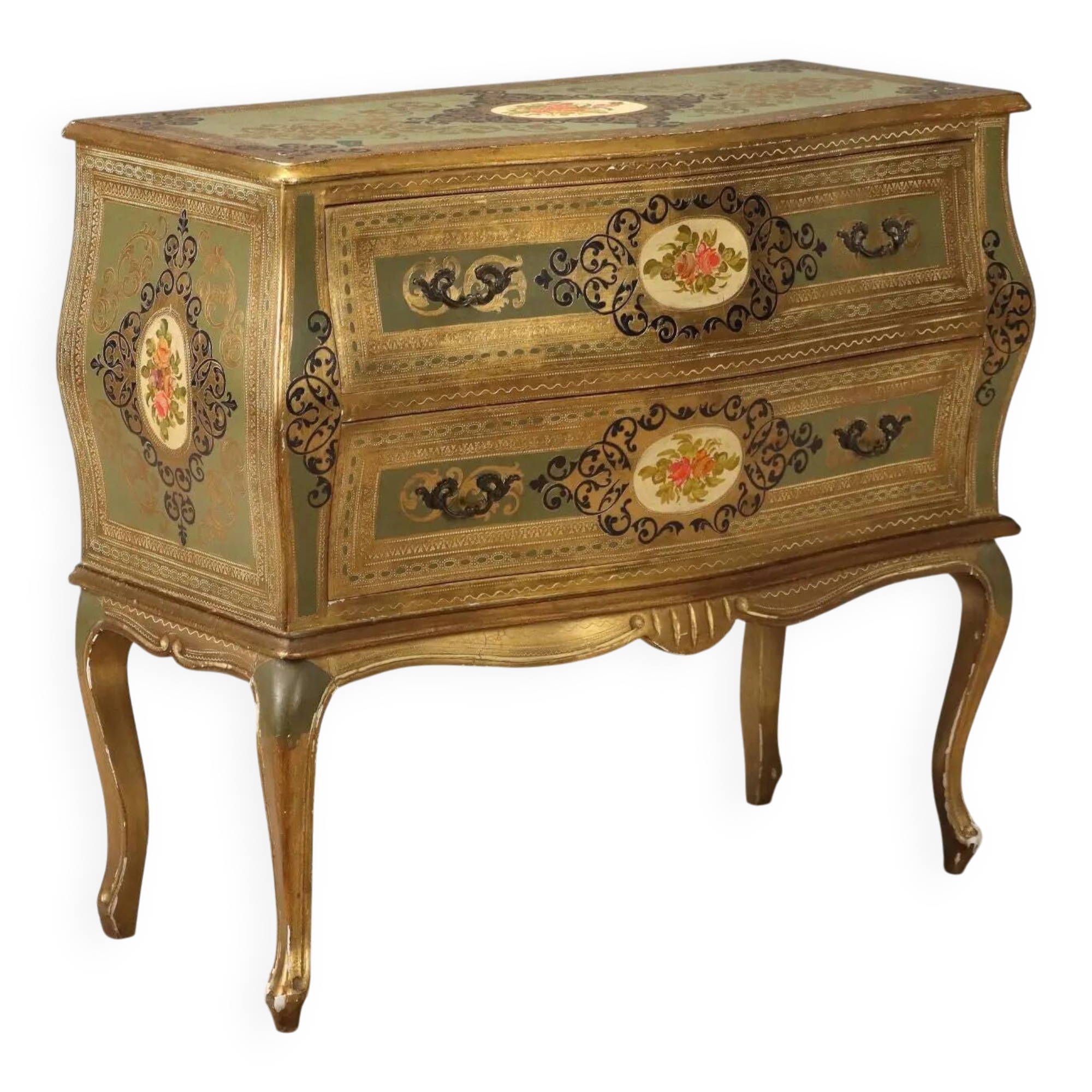 Commode ancienne en bois laqué et peint XXe siècle