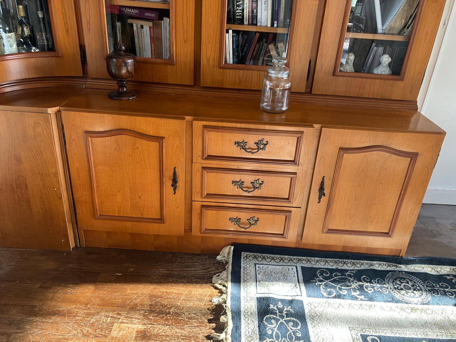 Showcase library in solid wood with two sections