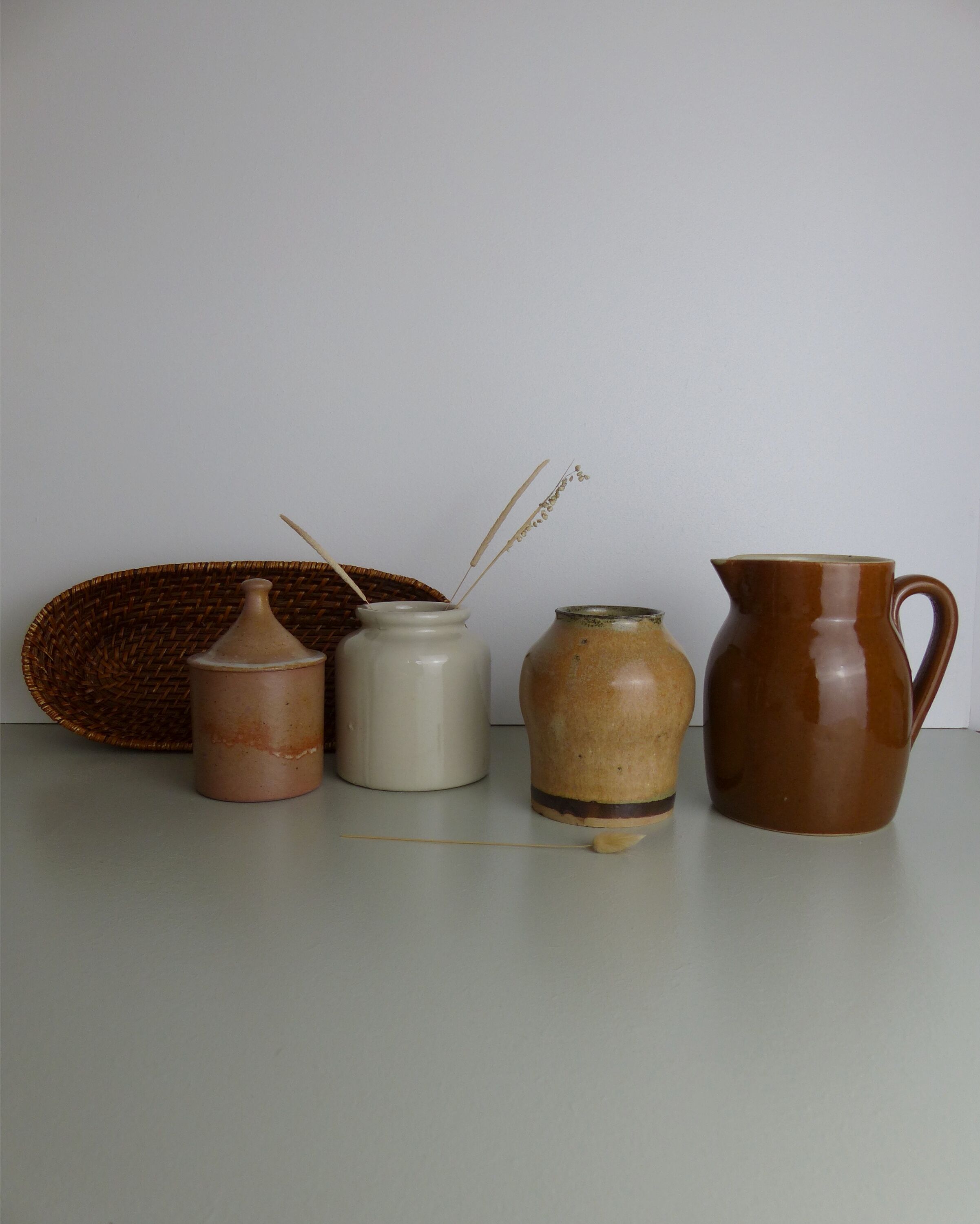 Vase en grès beige et kaki