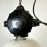 Industrial black enamel lamp with glass cover, 1950s