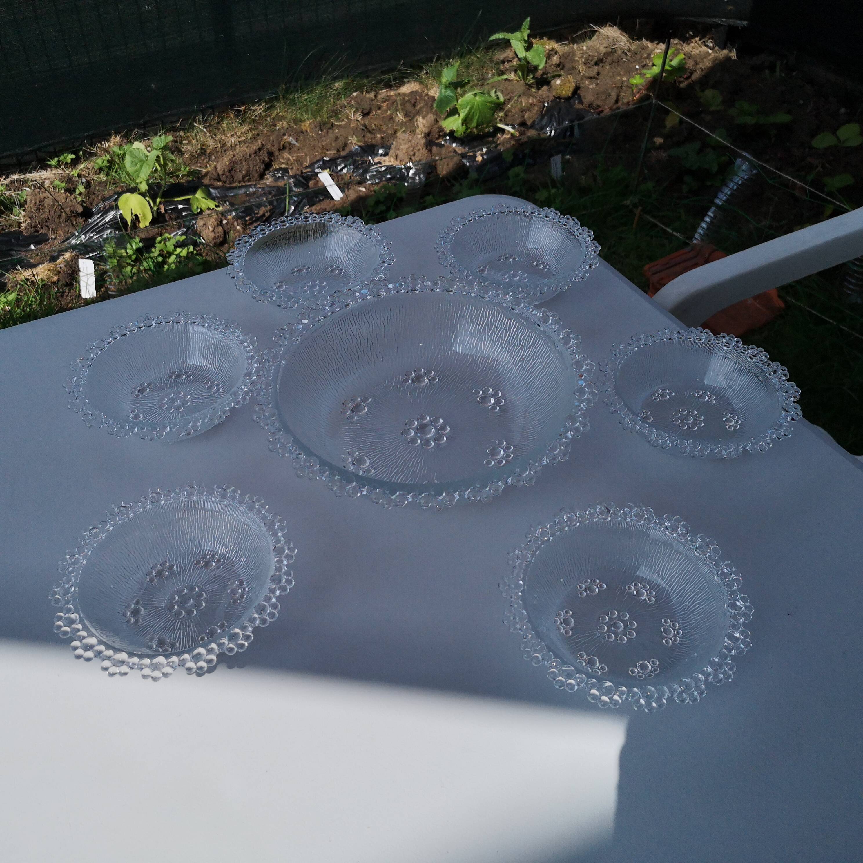 Service salad bowl textured glass masserini barocco italy vintage 1960