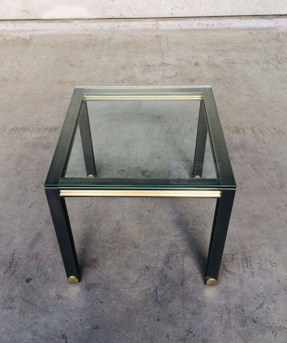 Steel and brass square coffee table, Belgium, 1980s